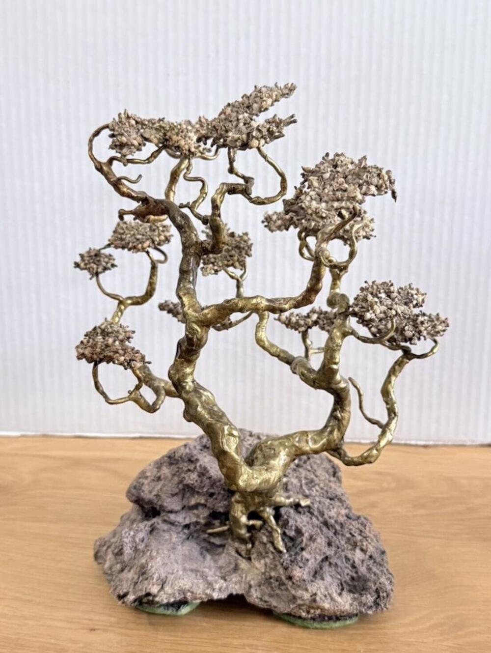 Vintage Collectible Metal Bonsai Tree Art Signed By J. Ware 1978 9.5" Tall